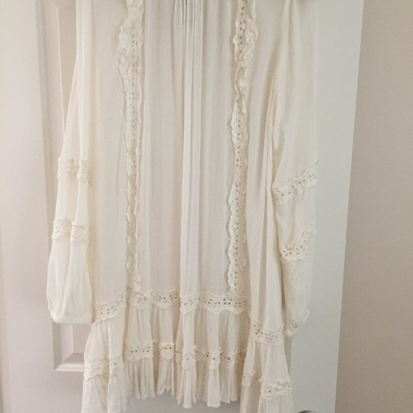 Free People Snow Angel Mini Dress Ivory, Long Sleeve - Picture 5 of 8